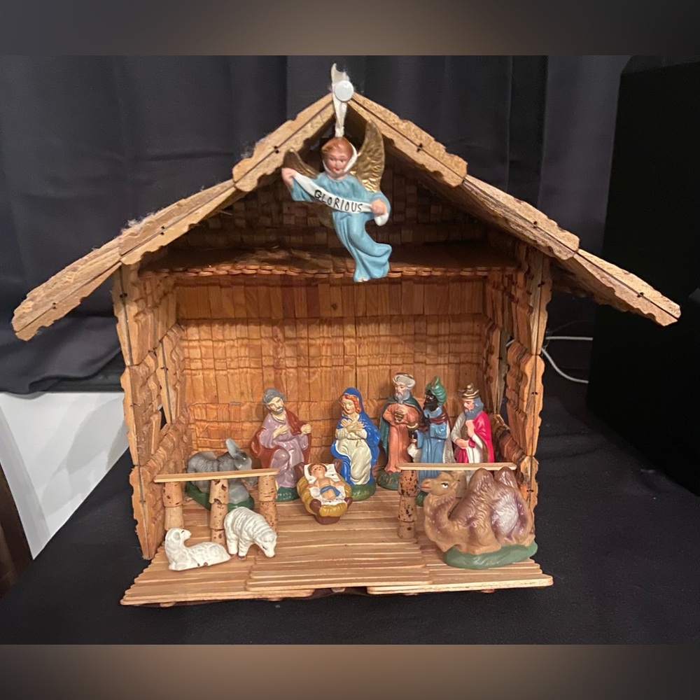 Vintage Christmas Collectible Nativity Set Homemade Handmade GUC